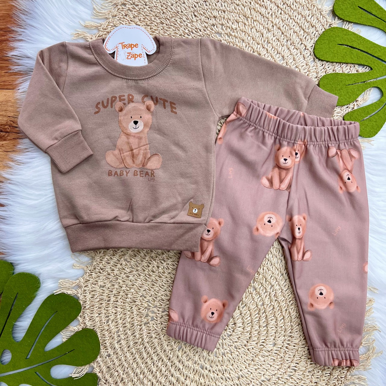 Conj. Casaco Super Cute Baby Bear e Calça - Marrom
